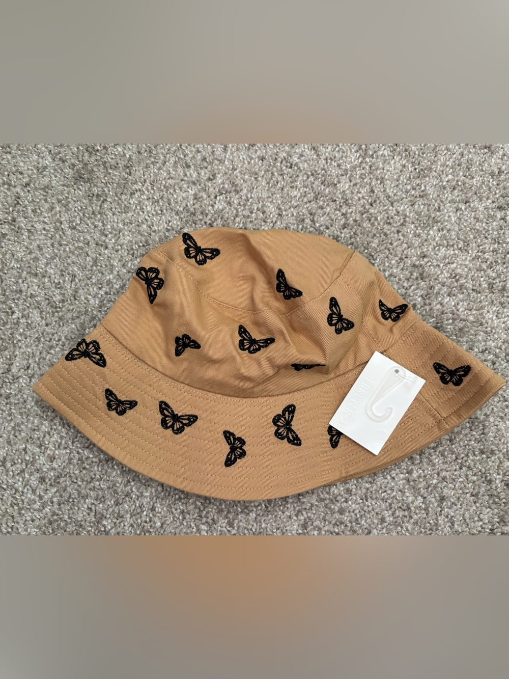 Butterfly Embroidered Bucket Hat - Tan